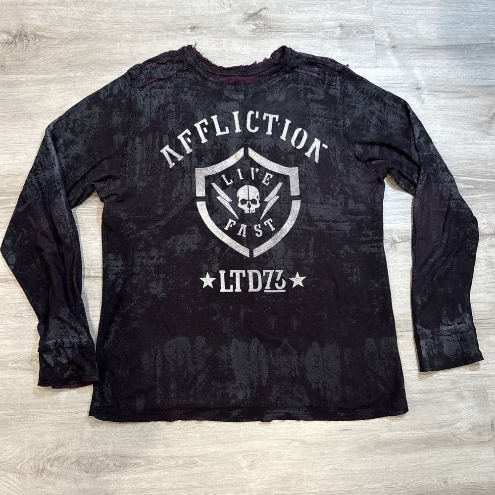 Affliction Live Fast Long Sleeve 100% Cotton Thermal Shirt Men's‎ Size XL Black